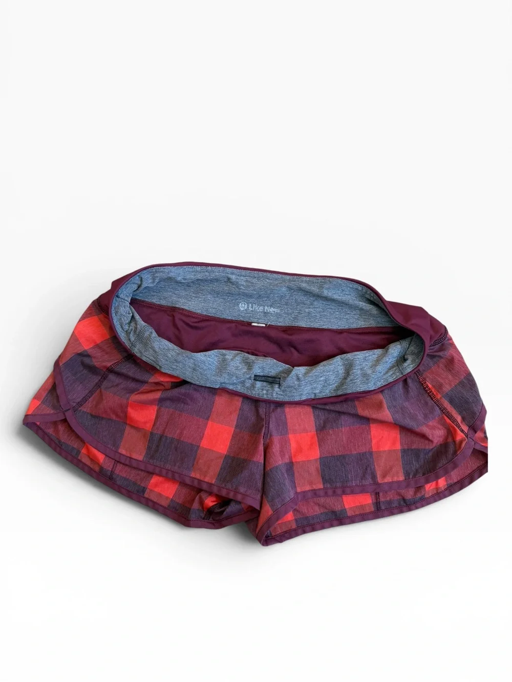 Lululemon Run Times Shorts – Women’s Size 10 – Red Plaid Running Athletic Shorts